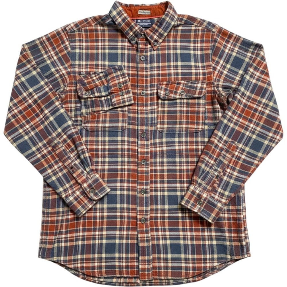 Columbia PFG Mens Plaid Flannel Button Down Shirt Blue Orange M